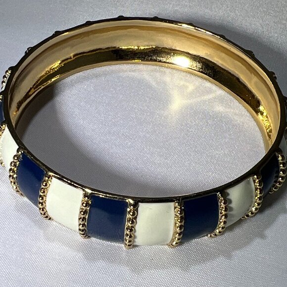 Kate Spade Harbor Lights Stripe Bracelet Navy & Ivory Striped Bangle - Picture 2 of 5